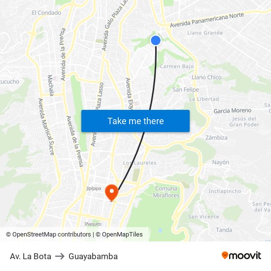 Av. La Bota to Guayabamba map