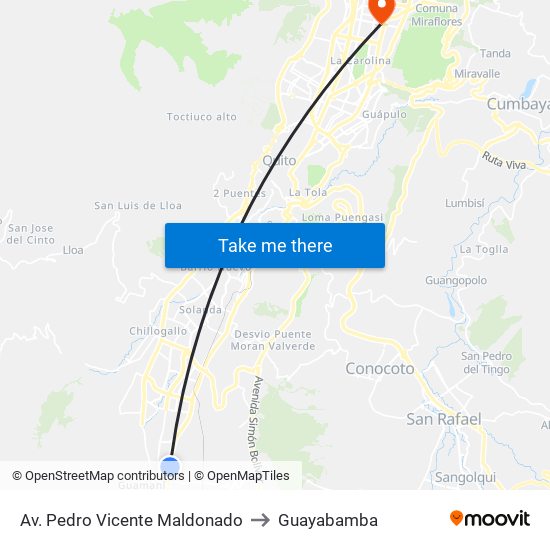 Av. Pedro Vicente Maldonado to Guayabamba map