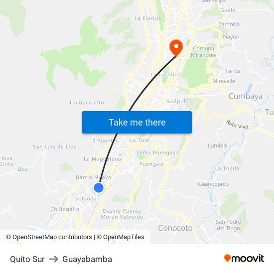 Quito Sur to Guayabamba map