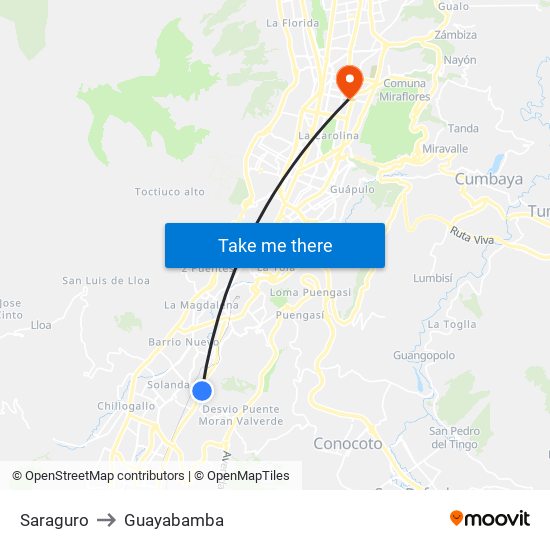 Saraguro to Guayabamba map