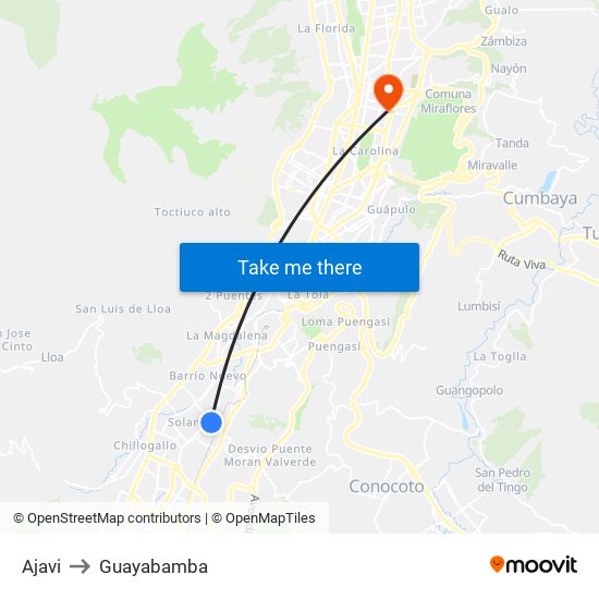 Ajavi to Guayabamba map