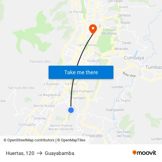 Huertas, 120 to Guayabamba map