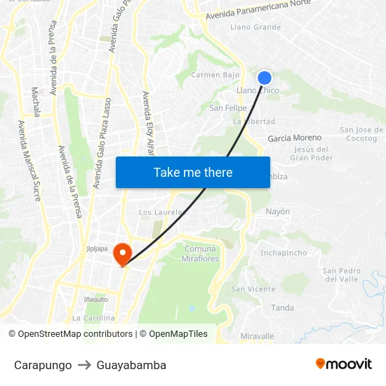 Carapungo to Guayabamba map