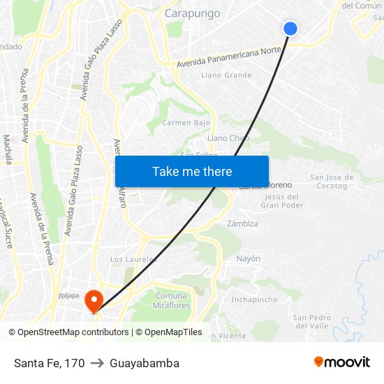Santa Fe, 170 to Guayabamba map