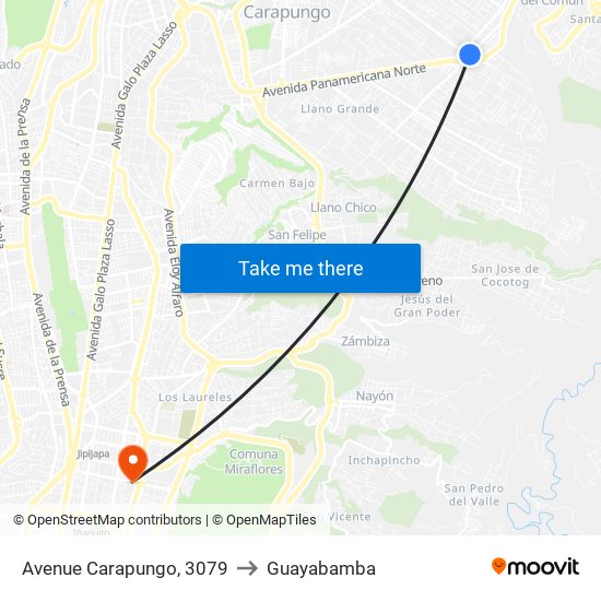 Avenue Carapungo, 3079 to Guayabamba map