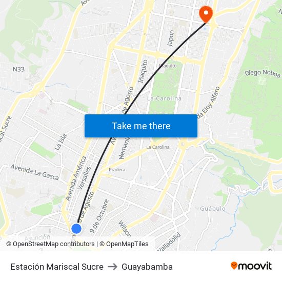 Estación Mariscal Sucre to Guayabamba map