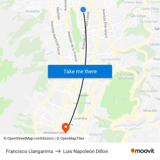 Francisco Llangarima to Luis Napoleón Dillon map