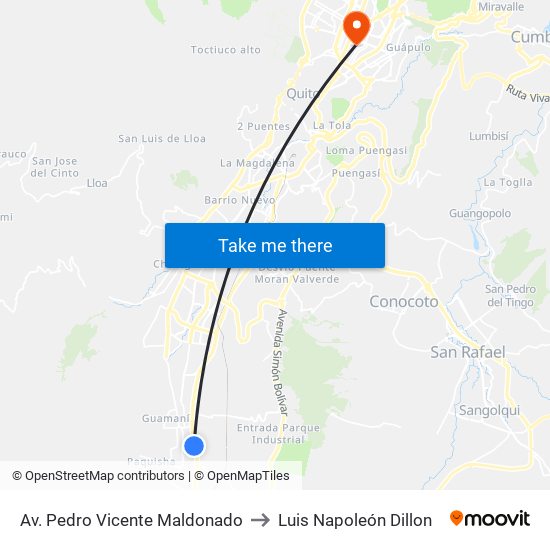 Av. Pedro Vicente Maldonado to Luis Napoleón Dillon map