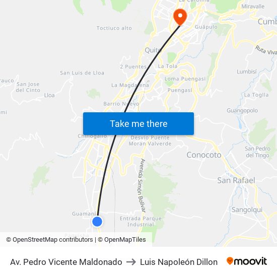 Av. Pedro Vicente Maldonado to Luis Napoleón Dillon map