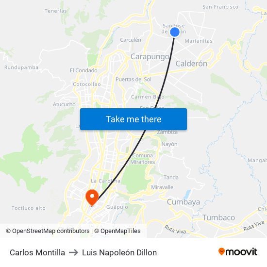 Carlos Montilla to Luis Napoleón Dillon map