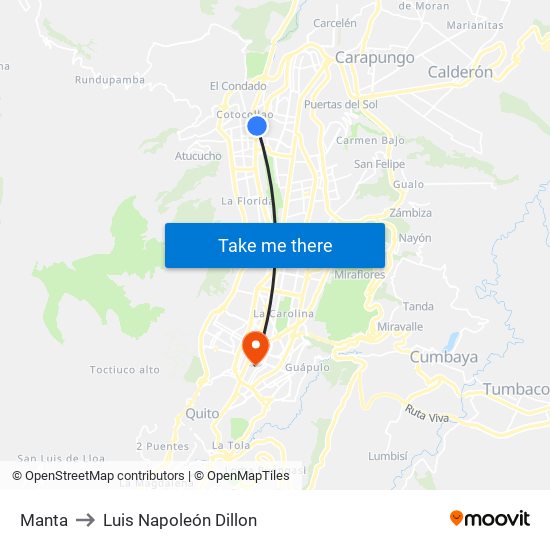 Manta to Luis Napoleón Dillon map