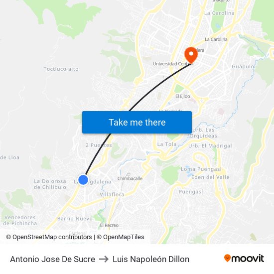 Antonio Jose De Sucre to Luis Napoleón Dillon map