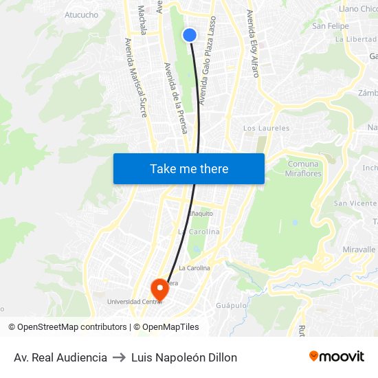 Av. Real Audiencia to Luis Napoleón Dillon map