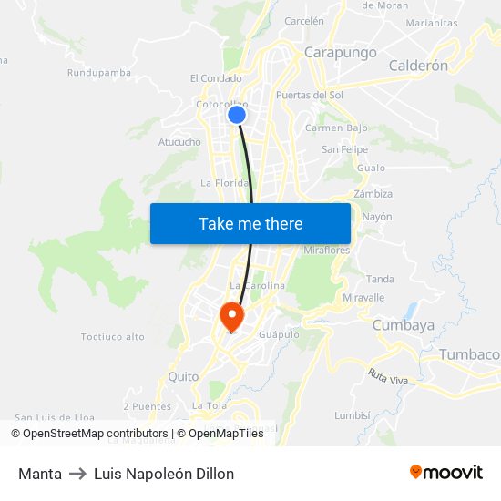 Manta to Luis Napoleón Dillon map