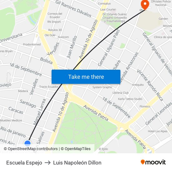 Escuela Espejo to Luis Napoleón Dillon map