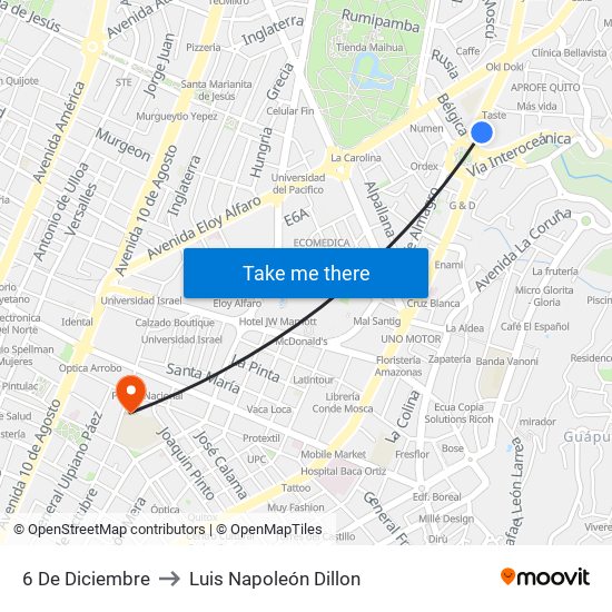6 De Diciembre to Luis Napoleón Dillon map