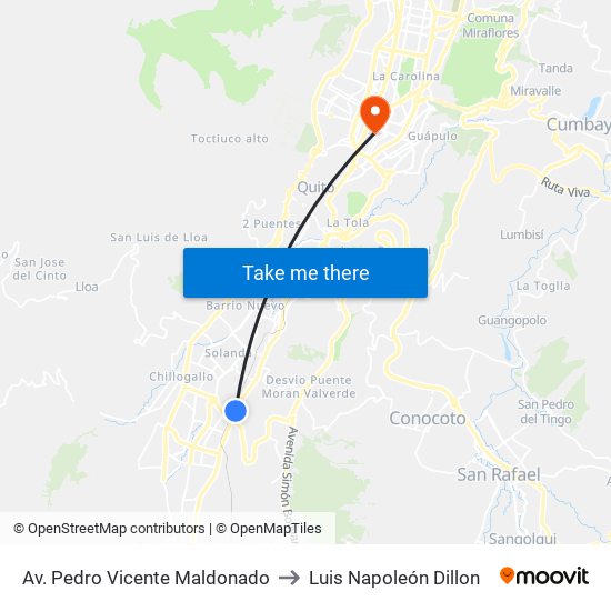 Av. Pedro Vicente Maldonado to Luis Napoleón Dillon map