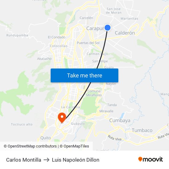 Carlos Montilla to Luis Napoleón Dillon map