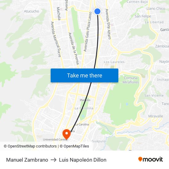 Manuel Zambrano to Luis Napoleón Dillon map