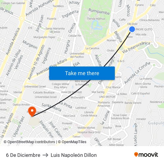 6 De Diciembre to Luis Napoleón Dillon map