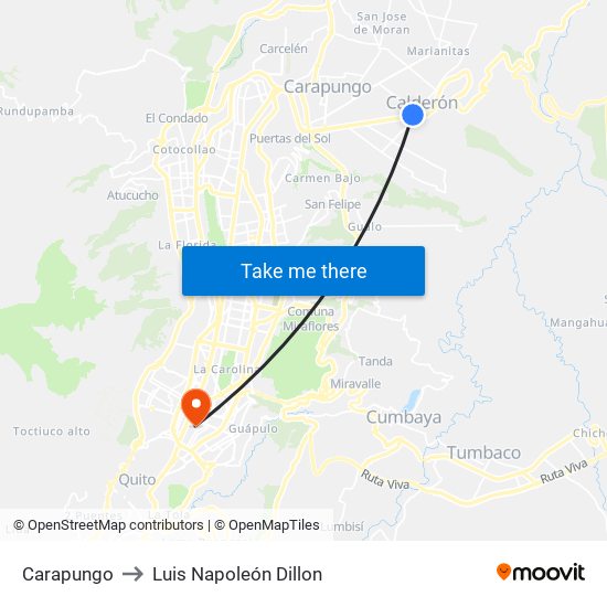 Carapungo to Luis Napoleón Dillon map