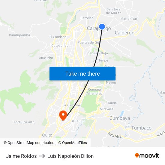 Jaime Roldos to Luis Napoleón Dillon map