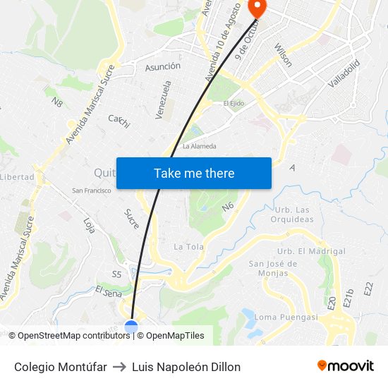 Colegio Montúfar to Luis Napoleón Dillon map