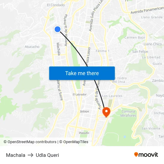 Machala to Udla Queri map