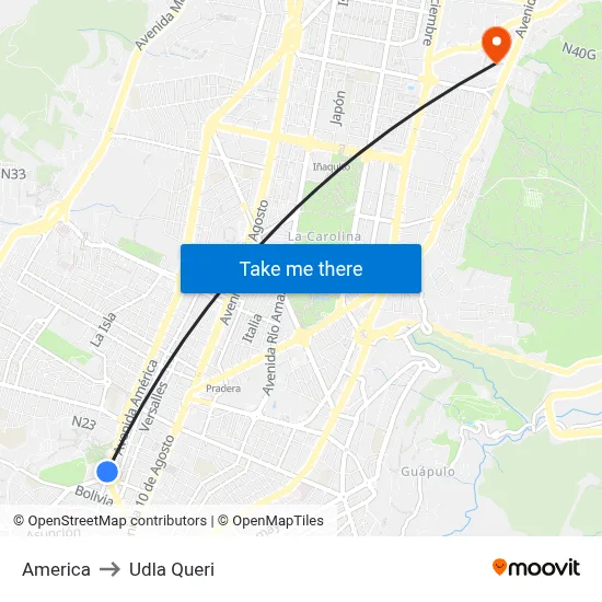 America to Udla Queri map