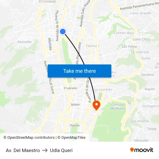 Av. Del Maestro to Udla Queri map