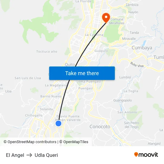 El Angel to Udla Queri map