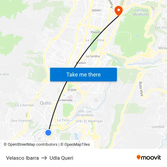 Velasco Ibarra to Udla Queri map