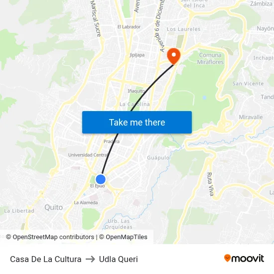 Casa De La Cultura to Udla Queri map