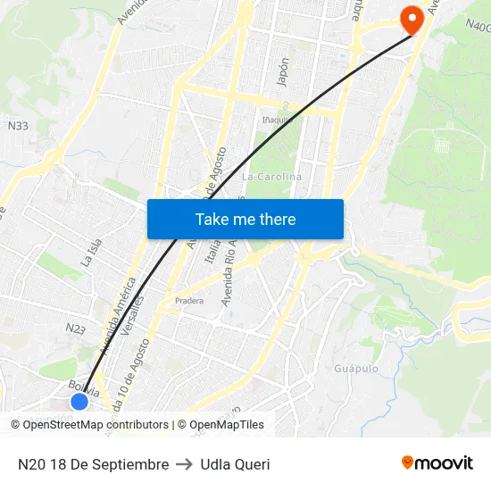N20   18 De Septiembre to Udla Queri map