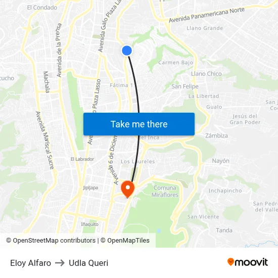 Eloy Alfaro to Udla Queri map