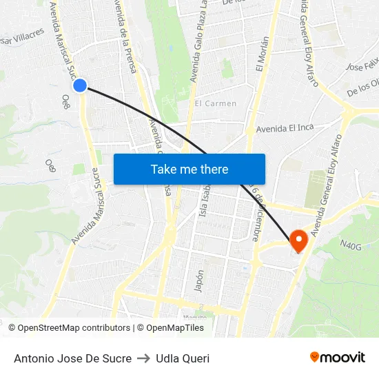 Antonio Jose De Sucre to Udla Queri map
