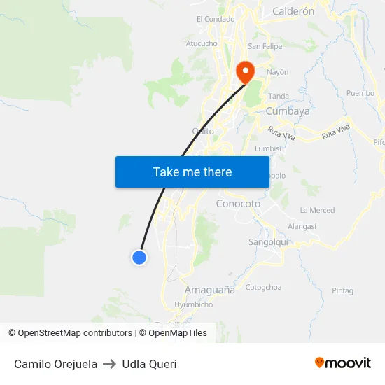 Camilo Orejuela to Udla Queri map