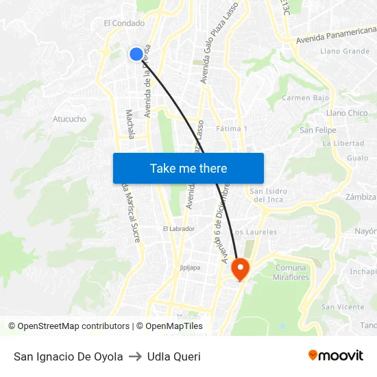 San Ignacio De Oyola to Udla Queri map