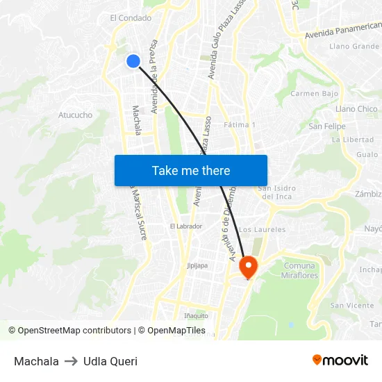 Machala to Udla Queri map