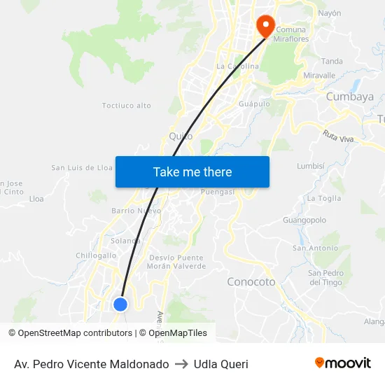 Av. Pedro Vicente Maldonado to Udla Queri map