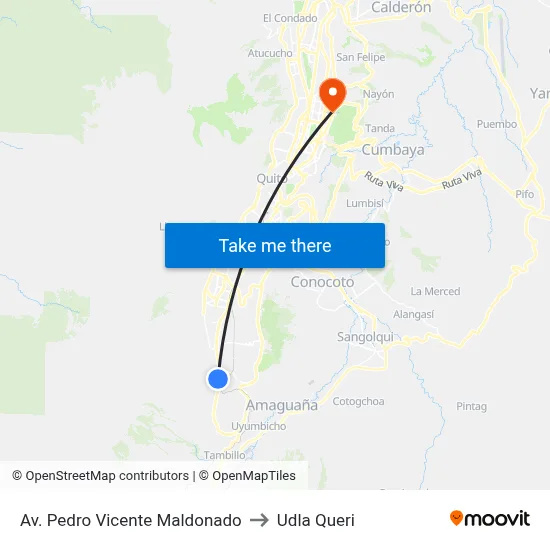 Av. Pedro Vicente Maldonado to Udla Queri map