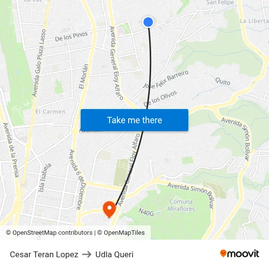 Cesar Teran Lopez to Udla Queri map
