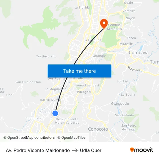 Av. Pedro Vicente Maldonado to Udla Queri map