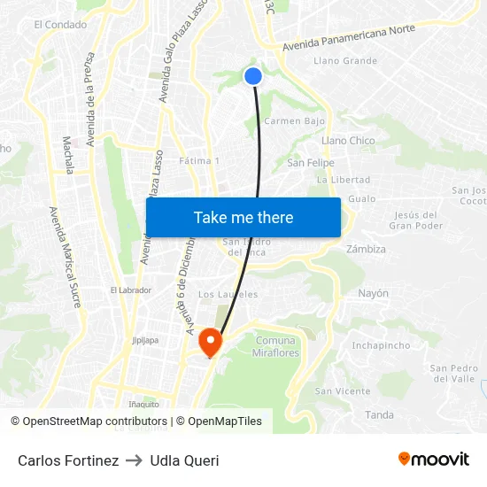 Carlos Fortinez to Udla Queri map
