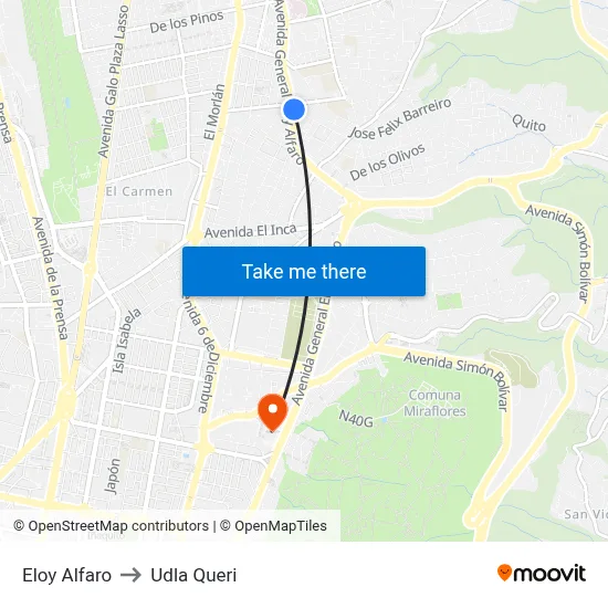 Eloy Alfaro to Udla Queri map