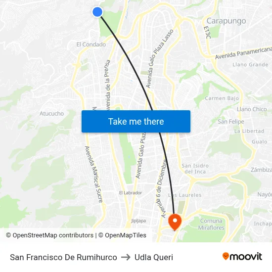 San Francisco De Rumihurco to Udla Queri map