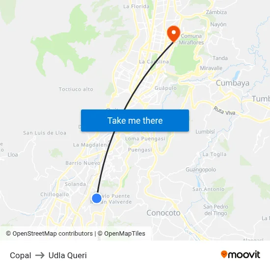 Copal to Udla Queri map