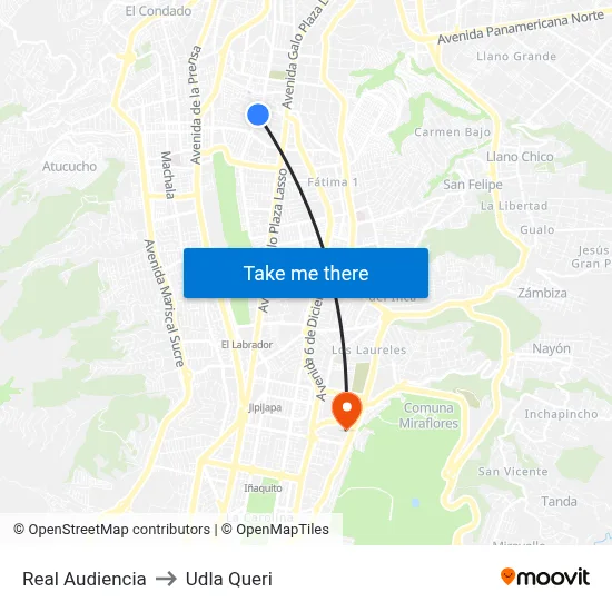 Real Audiencia to Udla Queri map