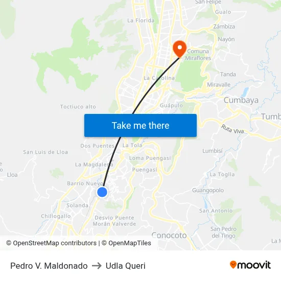 Pedro V. Maldonado to Udla Queri map