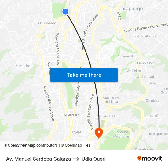 Av. Manuel Cërdoba Galarza to Udla Queri map